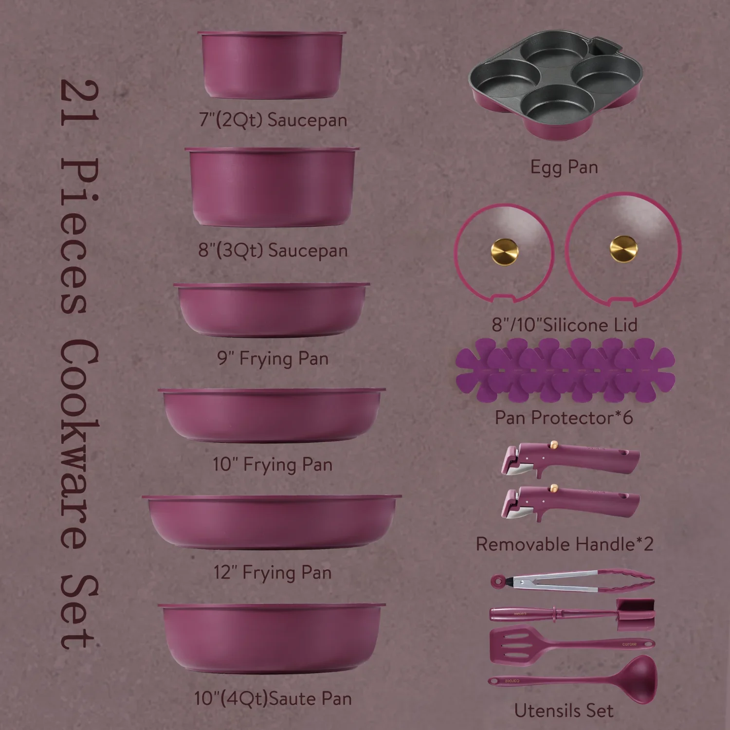 Grape Detachable Cookware Set - 21 pcs - Image 7